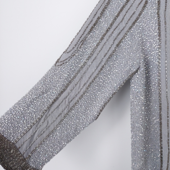 Topshop Silver Grey Beaded Top Size 8 - Picture 7 of 16